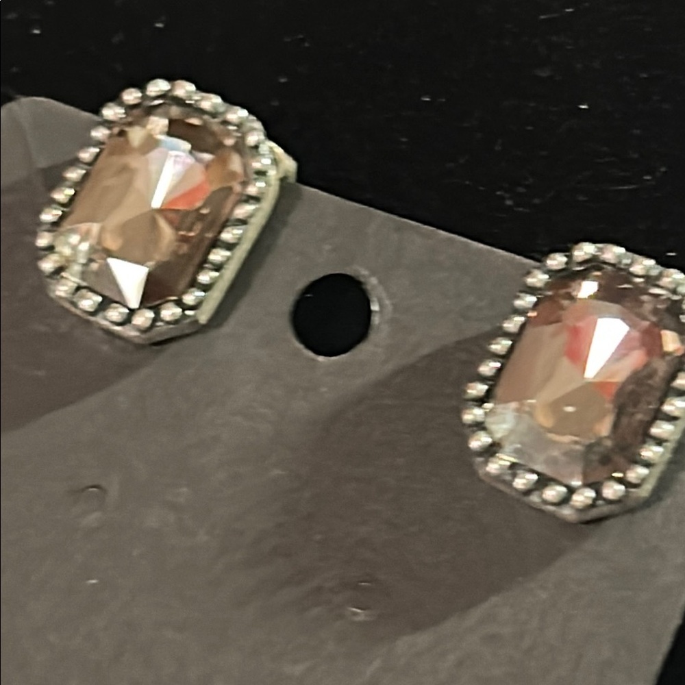 Dior Silver Rectangular Earrings With Central Gem… - image 6